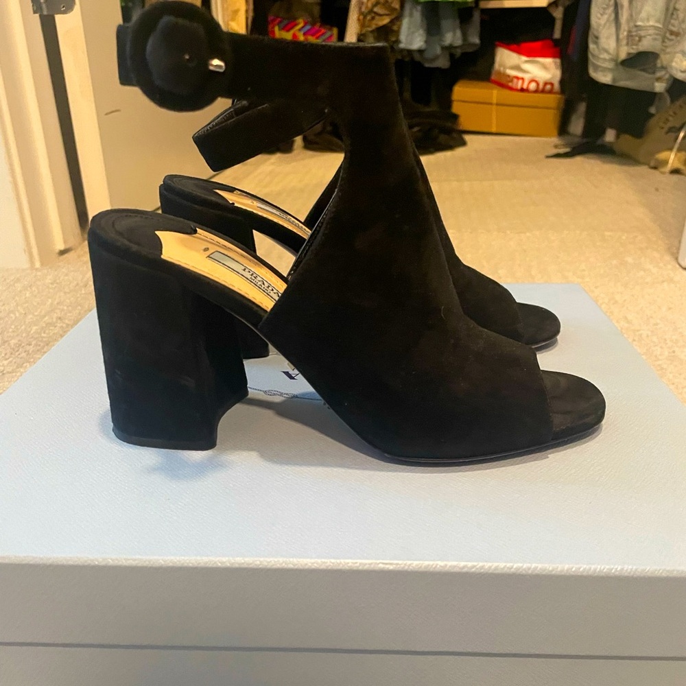 Prada Calzature Donna Black Suede Cutout Sandals Size 37